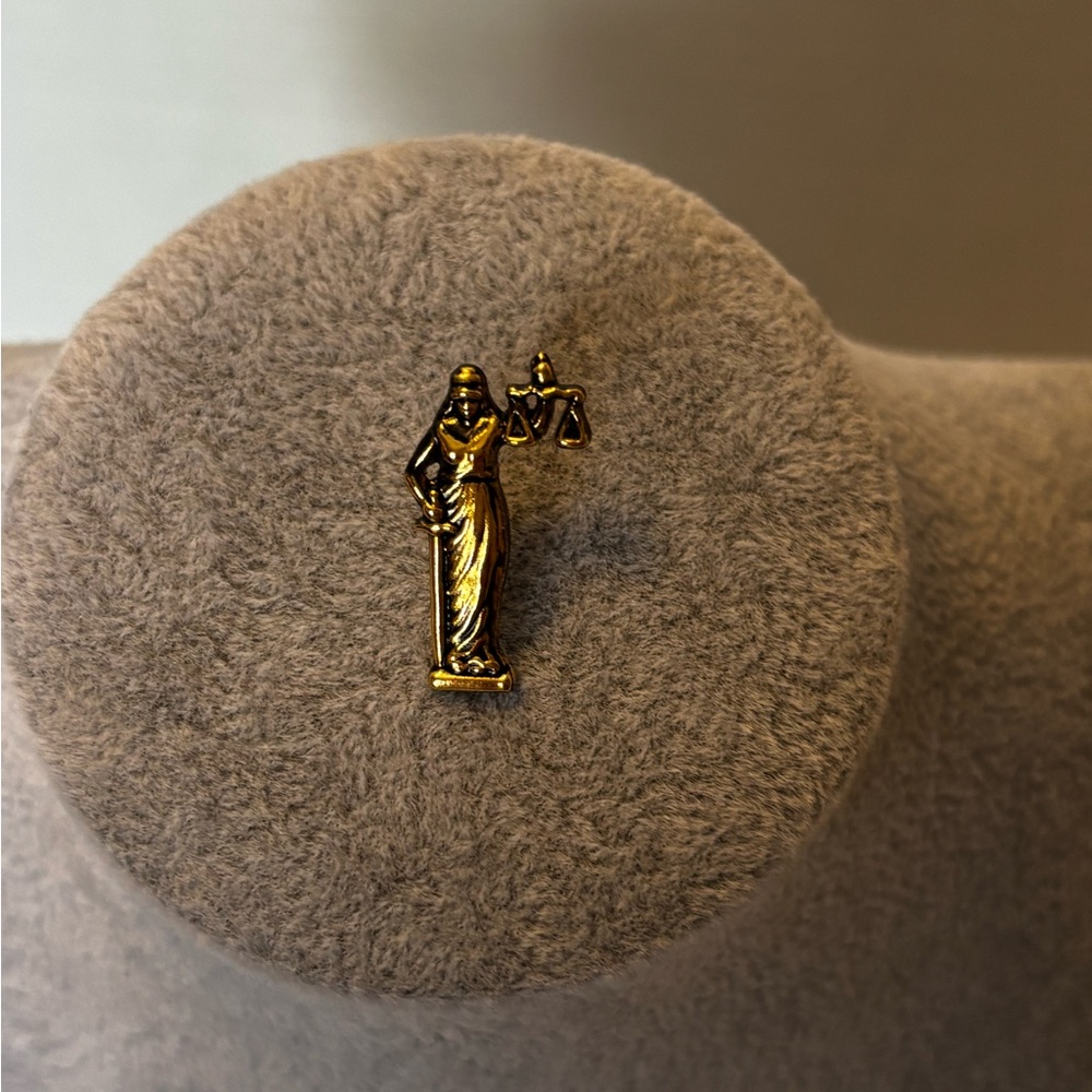 Lady Justice lapel Pin — gold-tone